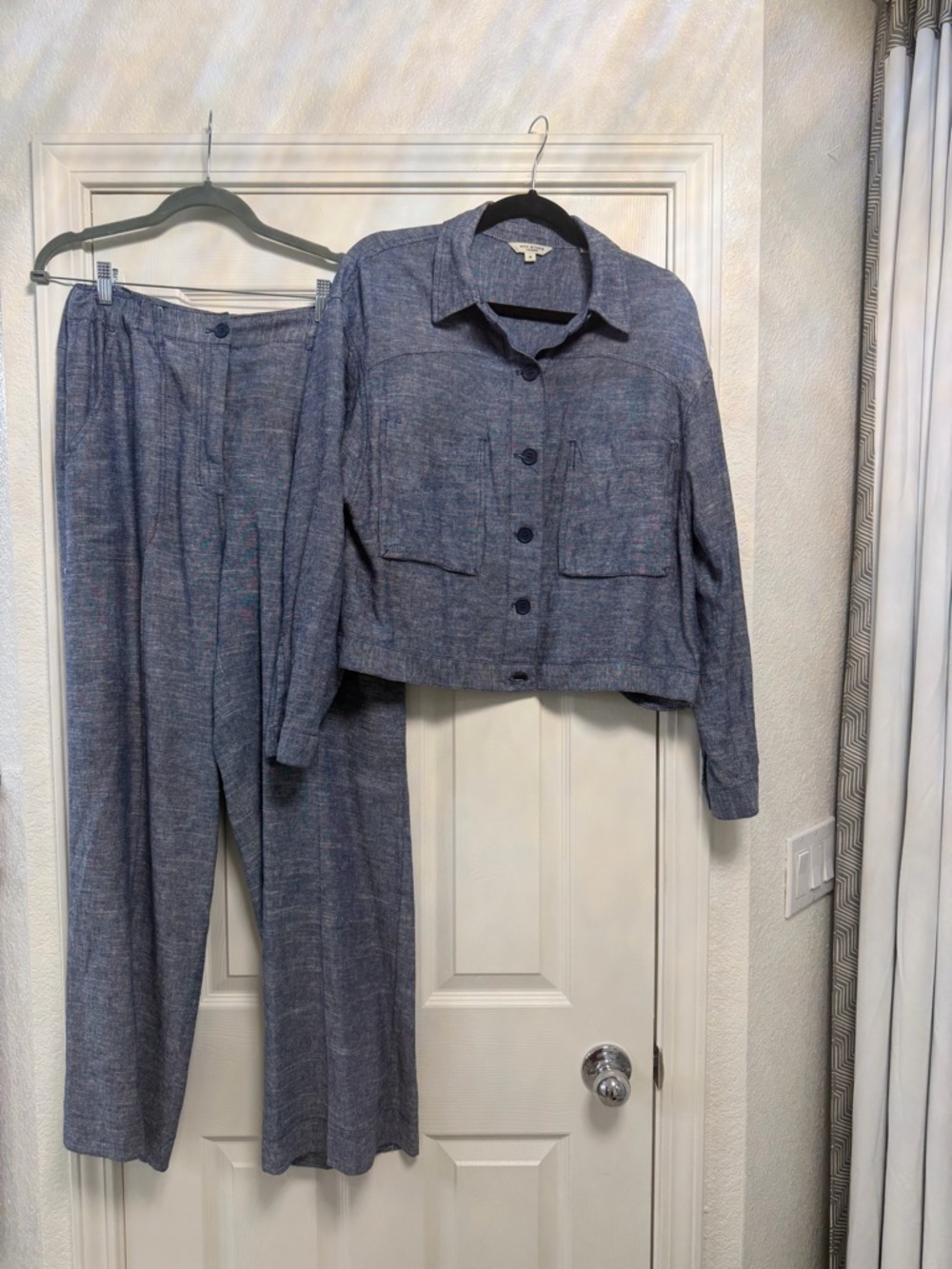 Max Studio London Wide-Leg Linen Blend 2Pc Pant Set in Slate Gray - Picture 3 of 7